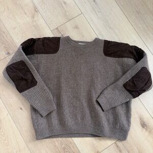 Cabelas Outfitter Lambswool Sweater Mens XL Brown hunting Shooting Patches
